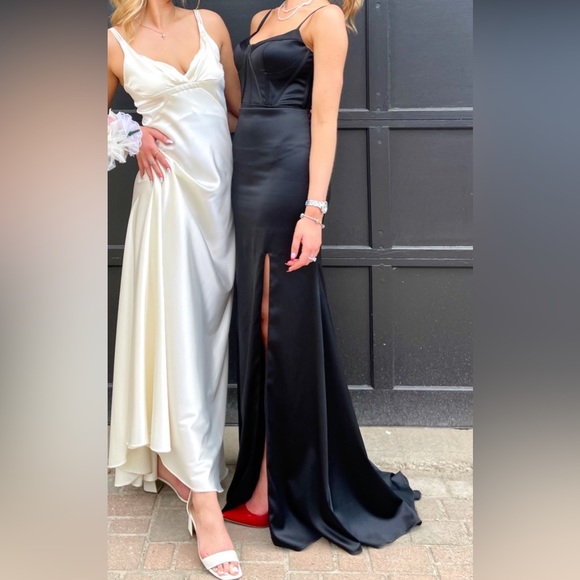 Black Satin & Mesh Corset Prom Dress - Picture 3 of 7